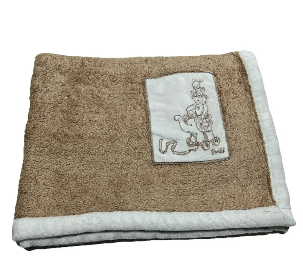 Steiff Beige Tan Brown Baby Blanket White Trim Elephant Bear Bunny Rabbit
